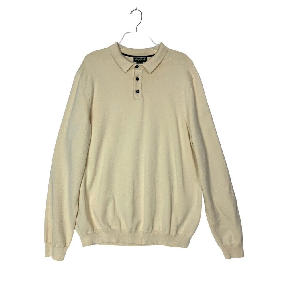 Eddie Bauer Men's Sweater XL Pima Cotton Yellow Pullover Top VTG USA Long Sleeve